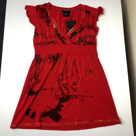 💥 3×$25 💥NESLAY PARIS NICE RED TOP - Picture 7 of 7